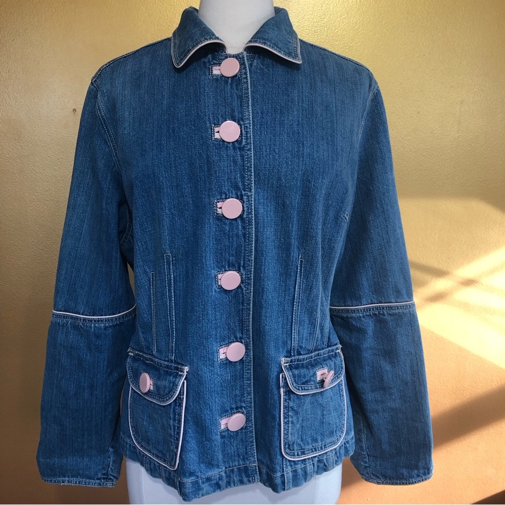 Venezia Blue Denim jacket with pink trim, buttons & pockets 100%Cotton Size14/16 - Picture 3 of 16